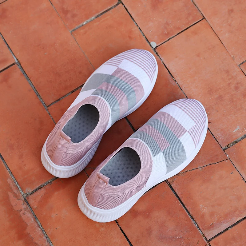 

Zapatillas Sneakers Women Casual Vulcanized Shoes Woman 2021 Mesh Knitted Flat Slip on Footwear Size 43 Feminino Zapatos Mujer