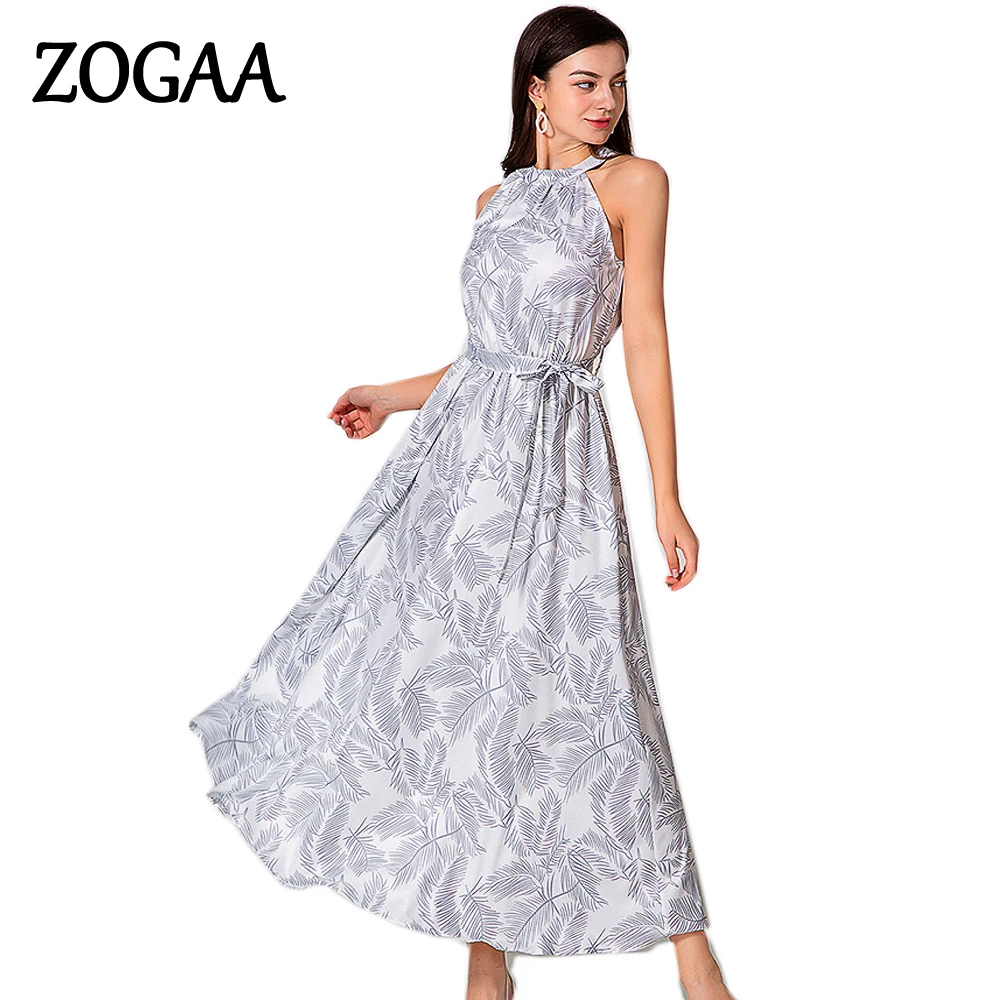 

Женское длинное пляжное платье с поясом, повседневное свободное платье с принтом перьев, лямкой на шее, лето