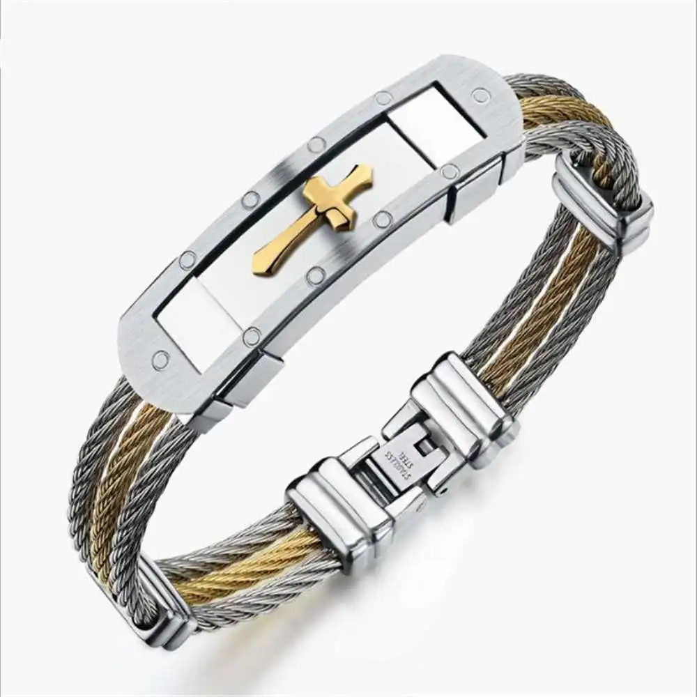 

Men Jewelry three row Weave Trendy cross bracelet so172