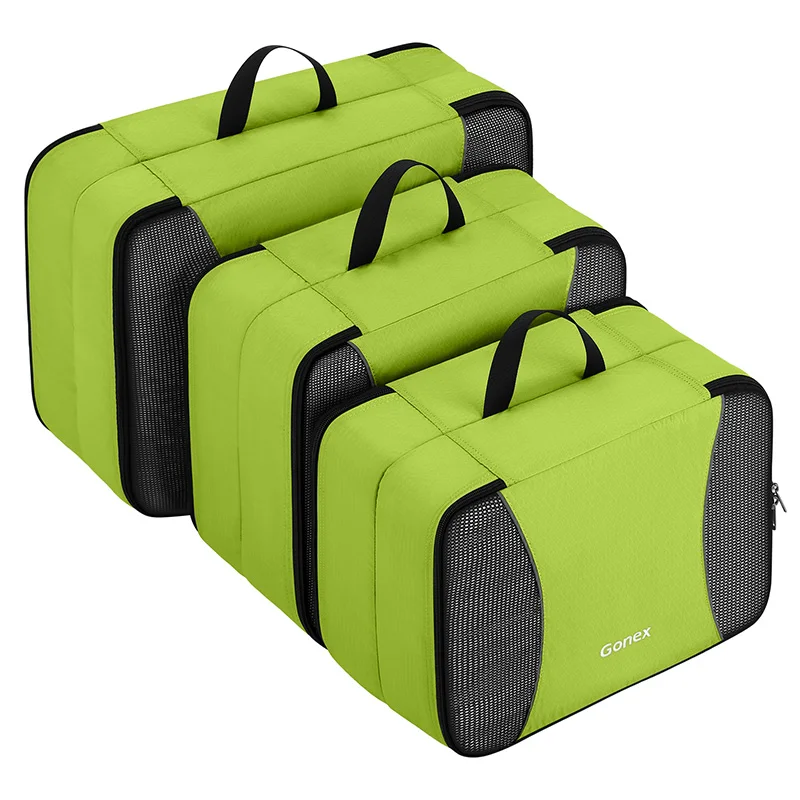 Apple Green Gonex 3 упаковки двойной слой путешествия Упаковка кубики, дышащая сетка сумка для хранения одежды чемодан Органайзер набор - Цвет: Apple Green