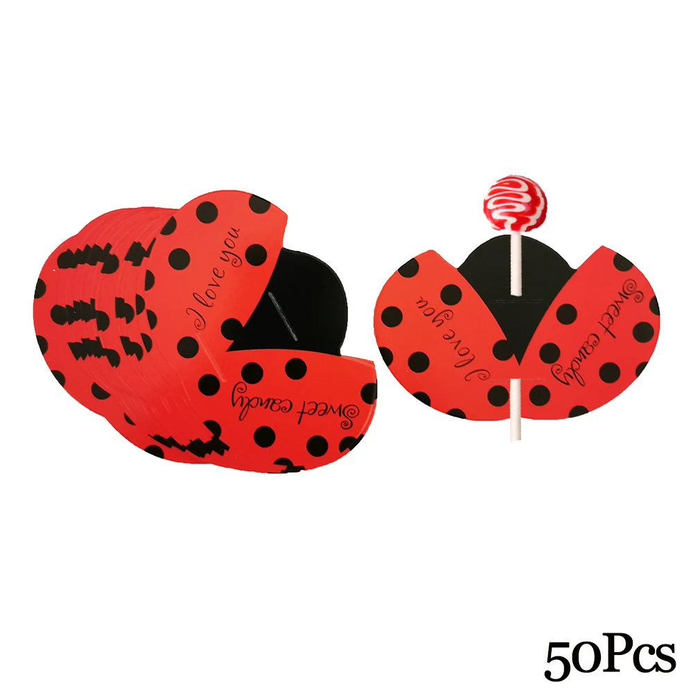 50Pcs Ladybug Держатель для леденцов, бумажные карты для конфет, леденец, украшение, карта с мультяшным принтом, на Хэллоуин, Рождество, день рождения, конфета, аксессуары - Цвет: 50Pcs Ladybug
