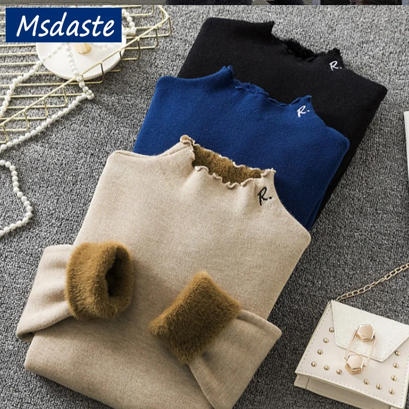 

Свитеры женские меховые толстые теплые пуловеры облегающие Женские пуловеры повседневные милые Однотонные эластичные женские топы Женский свитер