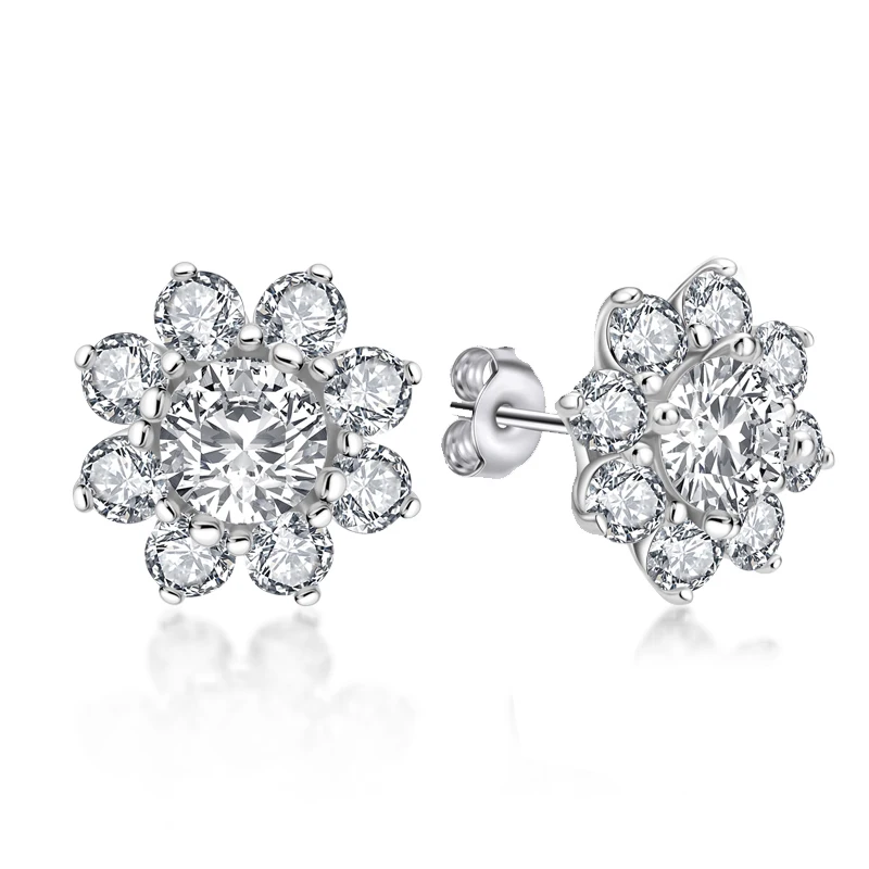 

13MM Sunflower Earrings 0.8Ct Round Cut Halo 925 Sterling Silver Ladies Wedding Earrings Jewelry Gift