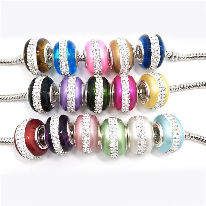 

10Pcs 17mm Big Rhinestone Crystal Large Hole European Glass Beads fit Pandora Bracelet DIY Pendants Necklaces Women Men Jewelry