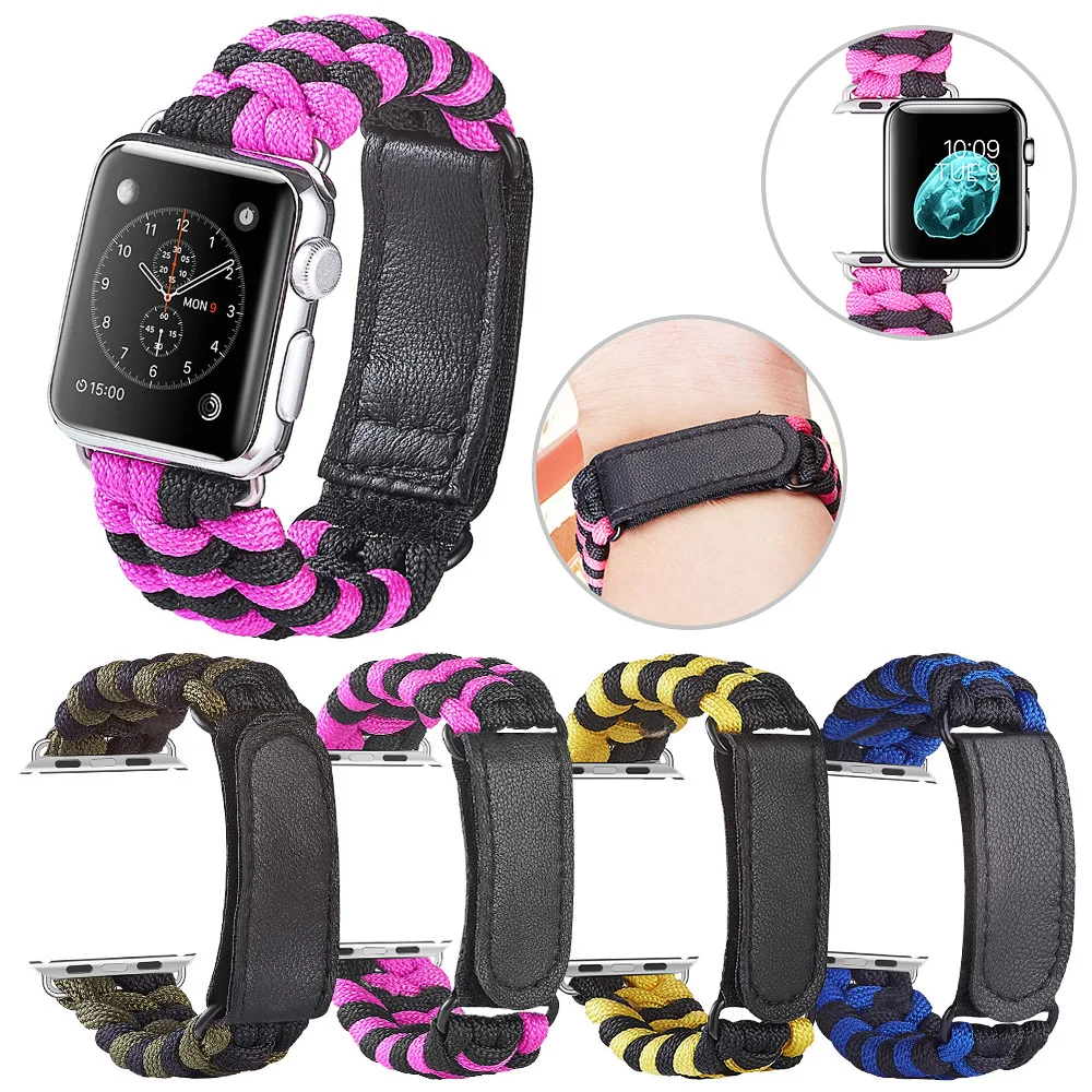 Ремешок нейлоновый спортивный для Apple Watch SE Band Series 6 5 4 3 плетеный кожаный браслет с