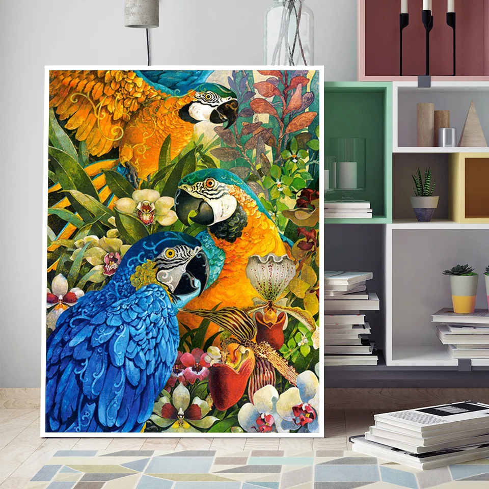Алмазная 5d картина попугай и цветок круглые стразы алмазная живопись 3D вышивка