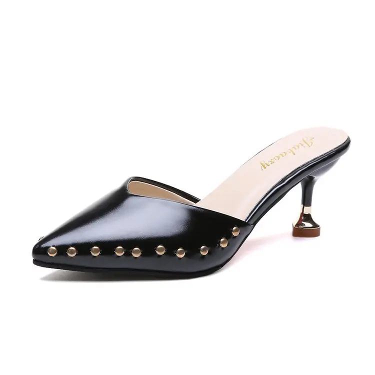 

pointed toe rivets leather sandals women thin high heels summer flip flops ladies outdoor slides shoes studs gladiator sandal235