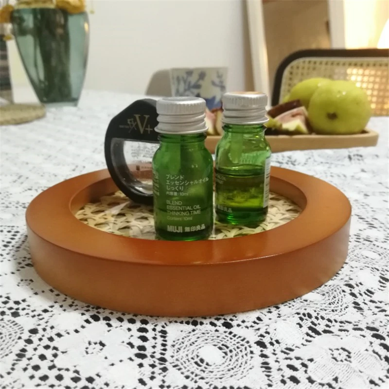 15cm Vintage Rattan Round Decorative Storage Tray Fruit Plate Desktop Small Items Jewelry Display Minimalist Wood | Дом и сад