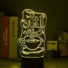 3D Светодиодная лампа с изображением кофе, креативные ночные светильники, светодиодсветодиодный освещение для кафе, атмосферы, Декор, ночник с дистанционным управлением