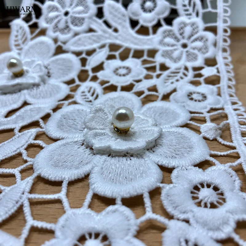 10 ярдов 3D украшенные стразами и кружевом свадебное украшение из ткани Водорастворимая полые молочного