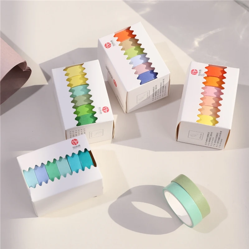 

6 Pcs/Set Cute Solid Color Washi Tape Label Masking Tape Kawaii Decorative Adhesive Tape For Stickers Scrapbooking Japanese Tape