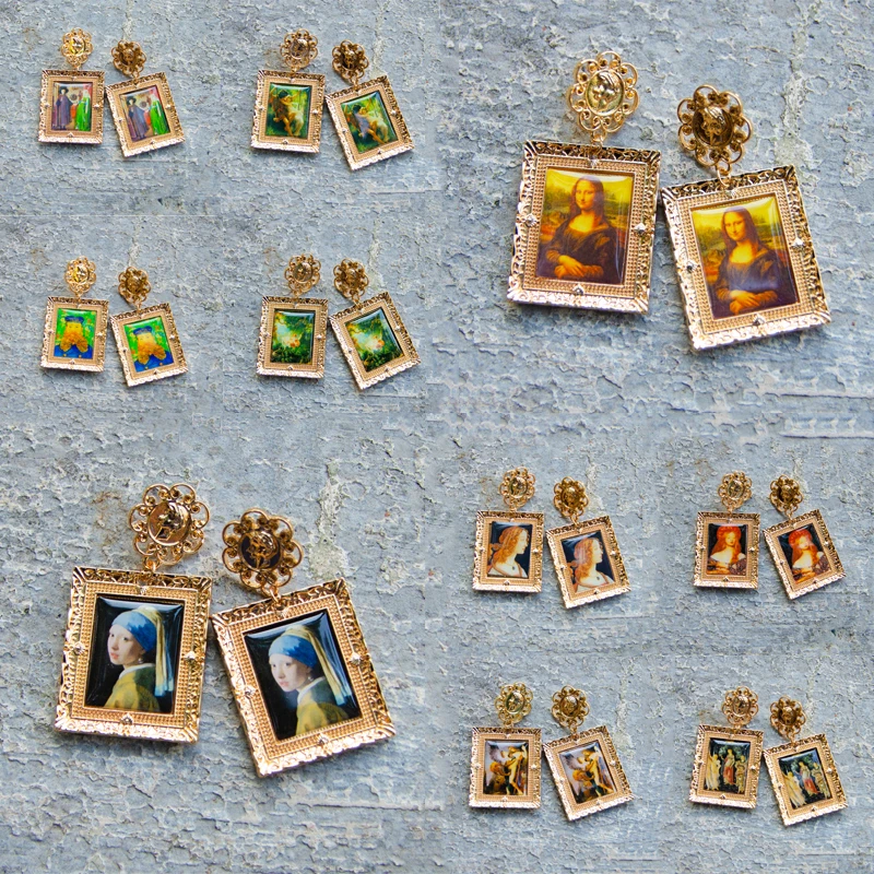 

Vintage Jewelry For Women Hot Sell Antique Gold Mona Lisa Design Drop Earrings Favorite Gift For Girls Exaggerate Dangle Jewelry