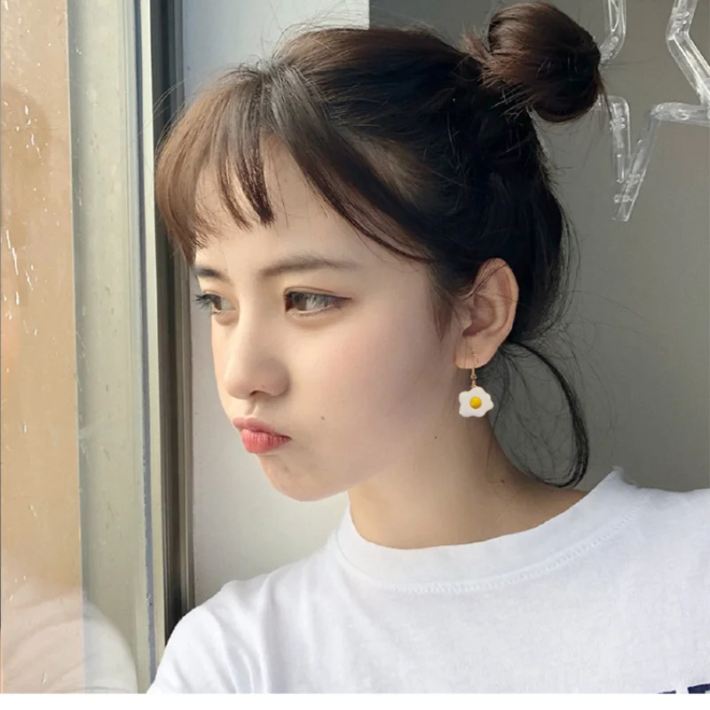 

2021 Trend Jewelry Korean Fashion Summer Fall Poached Egg Earrings for Women Long Stud Clip on Earrings Gift Earring Drop