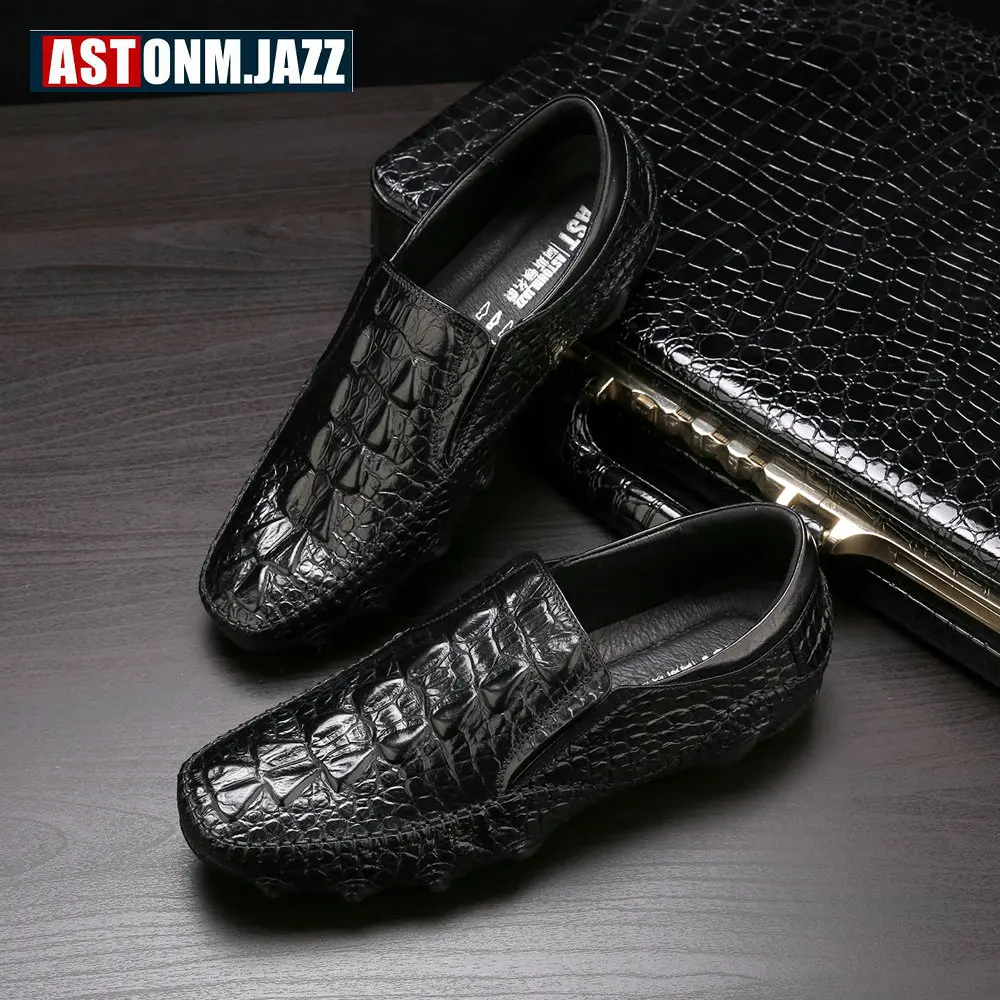 Мужские кожаные туфли-Осьминог без застежки лоферы из крокодиловой кожи деловые