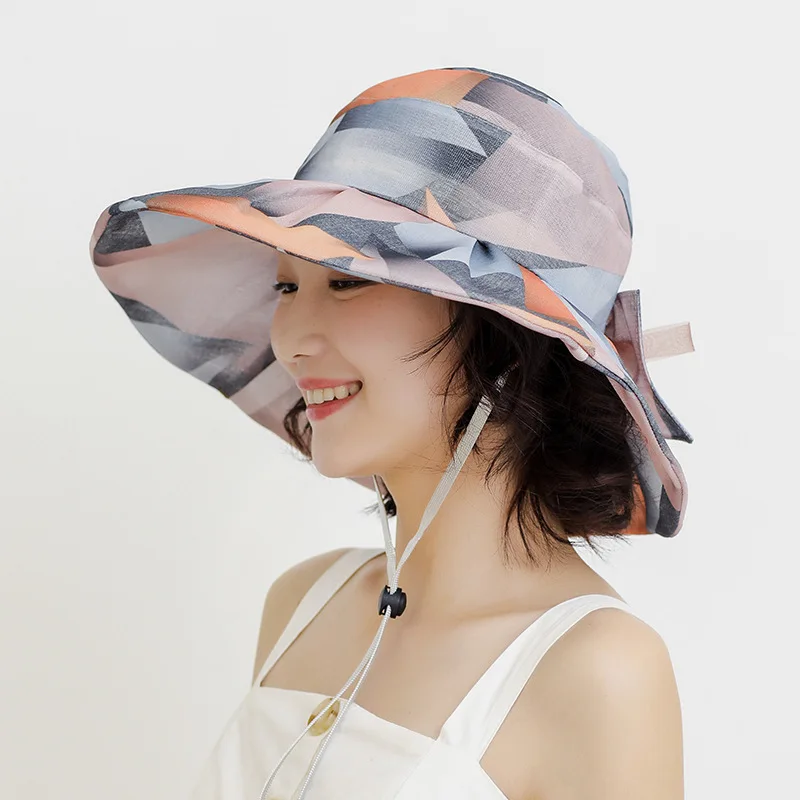 Spring and summer new color matching bow sun hat Breathable sun protection fwomen fisherman hat