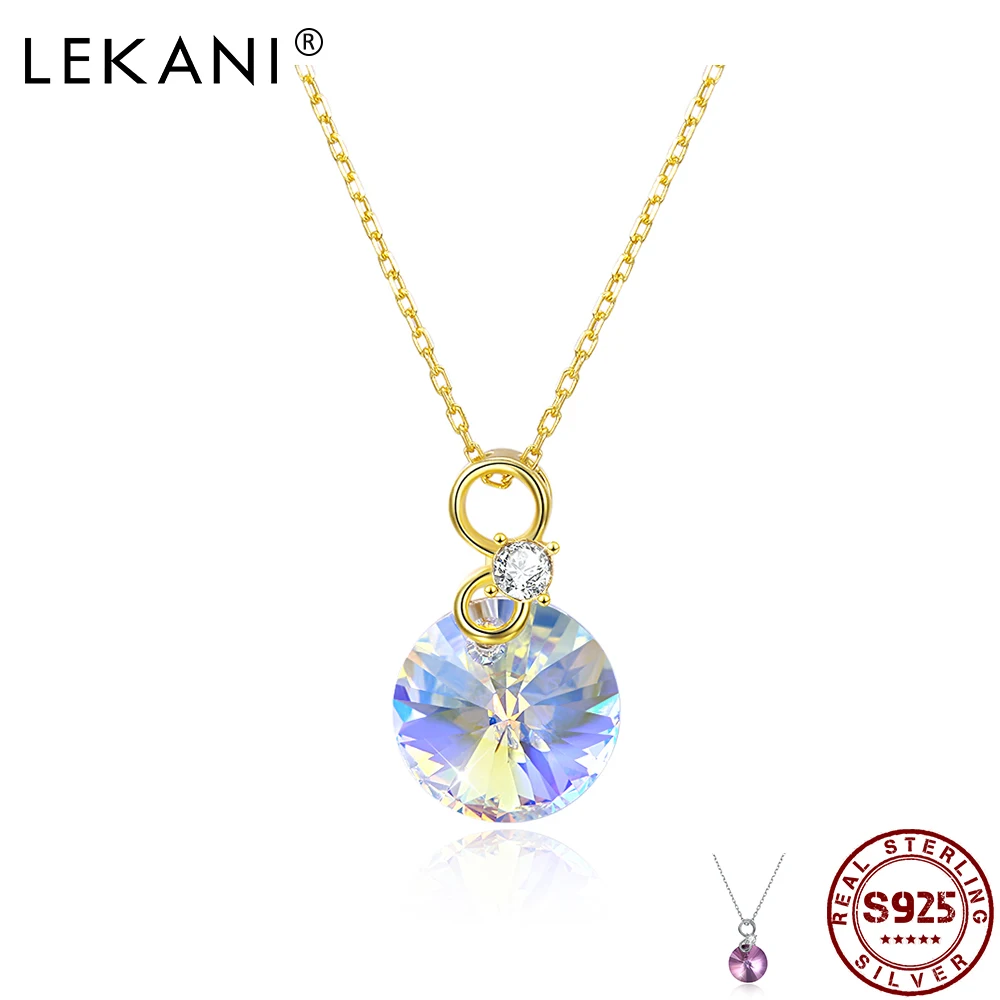 

LEKANI 925 Sterling Silver Pendant Necklaces Women Round Austria Crystal And Cubic Zirconia Simple Anniversary Necklace New