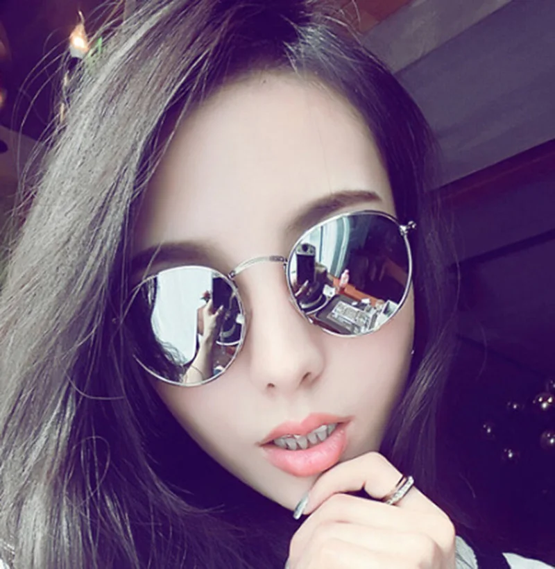 

Round Frame Sunglasses Women Fashion Metal Frame Color Film Sun Glasses Vintage Ocean Lens Eyewear UV400