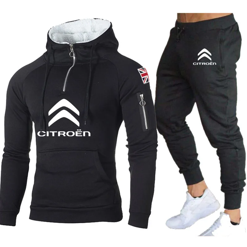 

Костюм мужской хлопковый с принтом логотипа Citroen, повседневный однотонный комплект из 2 предметов, толстовка с капюшоном и брюки, весна-осен...