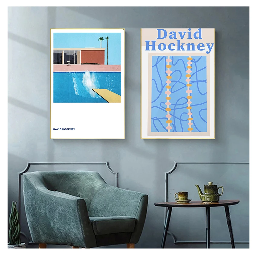 

Vintage Canvas Poster Abstract Artwork Painting Wall Pictures for Living Room Wall Art Decor David Hockney Art Prints Exhibition