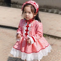 kids dress for girls baby party pink lolita style dress for kid long sleeve print wedding dress girl ball gown princess vestidos