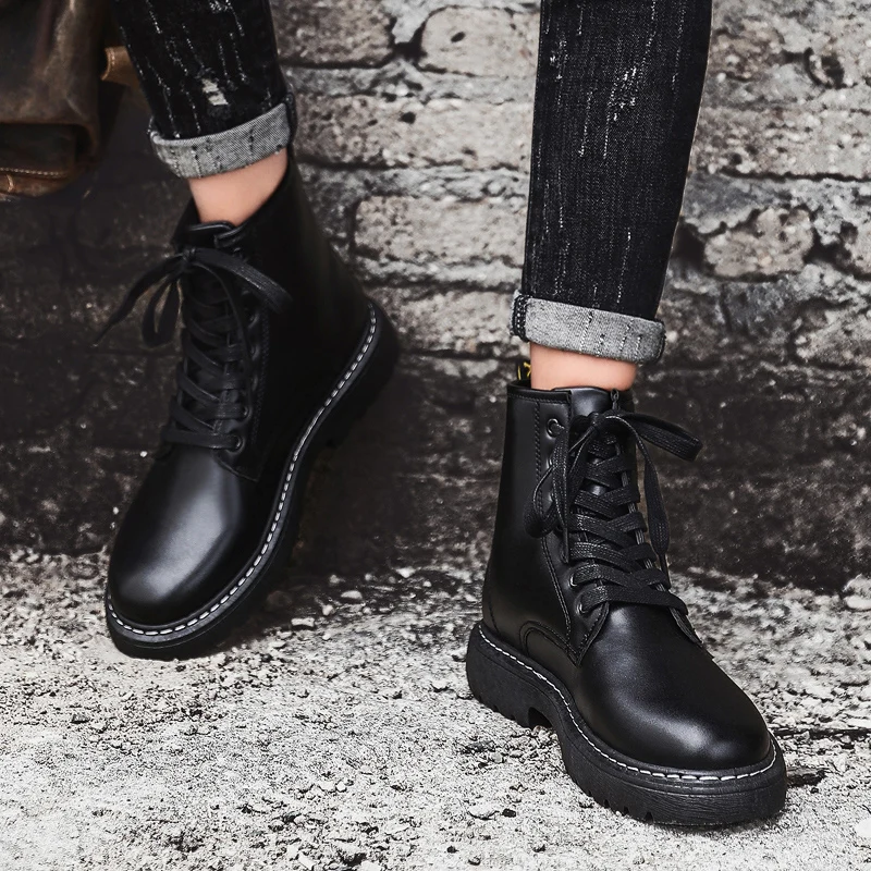 Boots Men Boots Leather Ankle Lace up military boots caterpillar Black Outdoor work fashion shoes