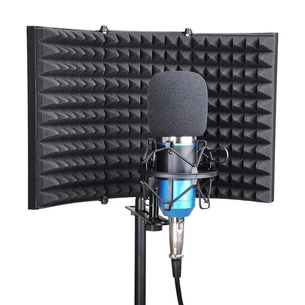 

3 Panels Broadcast Studio Adjustable Angle Foldable Noise Reduction Sound Absorbing Microphone Wind Screen Shield Recording Tool