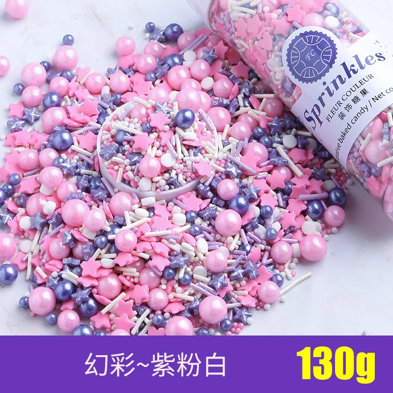Pink purple 130g Съедобные жемчуг Цветной Сахар Бусины помадный кекс своими руками выпечки льда крем-Шоколад для декорирования вестибюлей конфеты Мармеладные декорирование выпечки - Цвет: Pink purple 130g