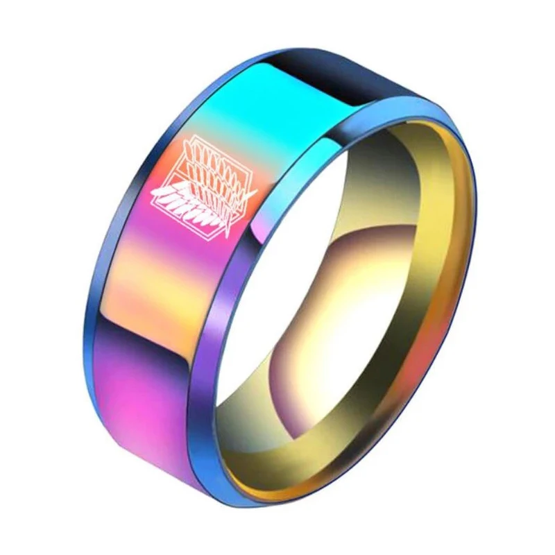 

New Anime Fans Attack on Titan Black Sliver Titanium Steel Rings For Men And Women Wings Of Liberty Flag Finger Ring Jewelry