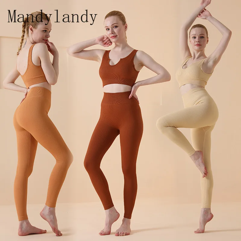 

Бесшовная одежда для йоги Mandylandy, женский жилет для фитнеса, одежда для тренажерного зала, брюки, спортивный костюм для йоги, быстросохнущие ...