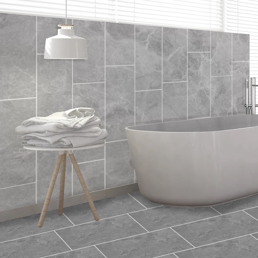 

Gray Marble Self-adhesive Marble Floor Tile Wall Sticker PVC Oil-proof Waterproof for Home Living Room Bedroom