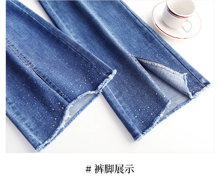

Women Jeans Fashion High Waisted Slit Slim Casual Flare Denim Pants Office Lady Elegant Plus Size Trouser L-5XL 2018