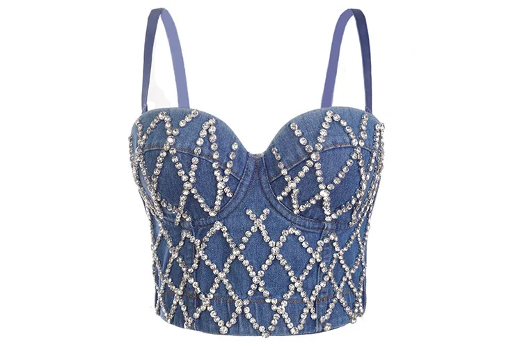 Укороченный Топ женский из денима с запахом пикантный элегантный джинсовый топ