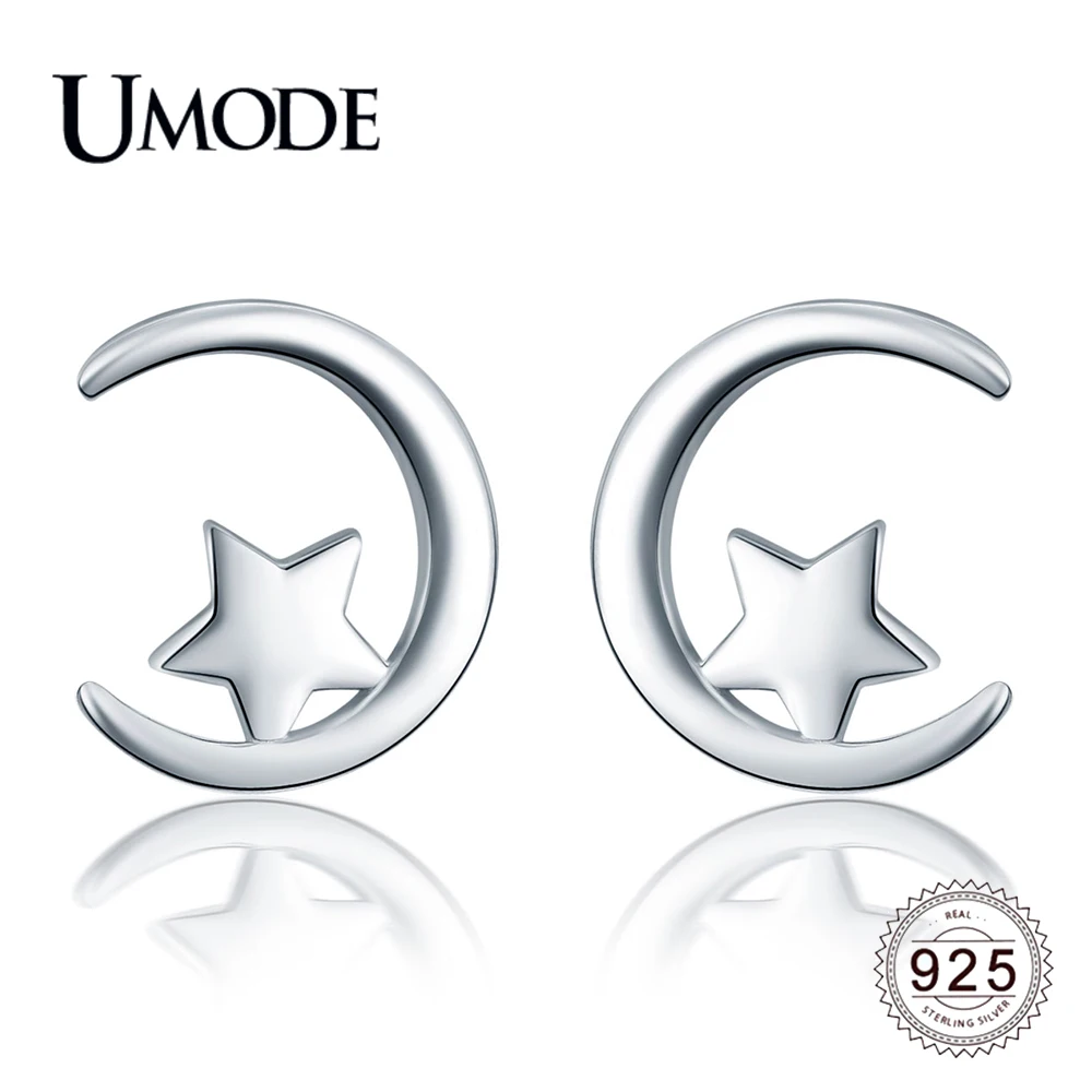 UMODE новые серьги гвоздики из стерлингового серебра 925 пробы с Луной и звездой для
