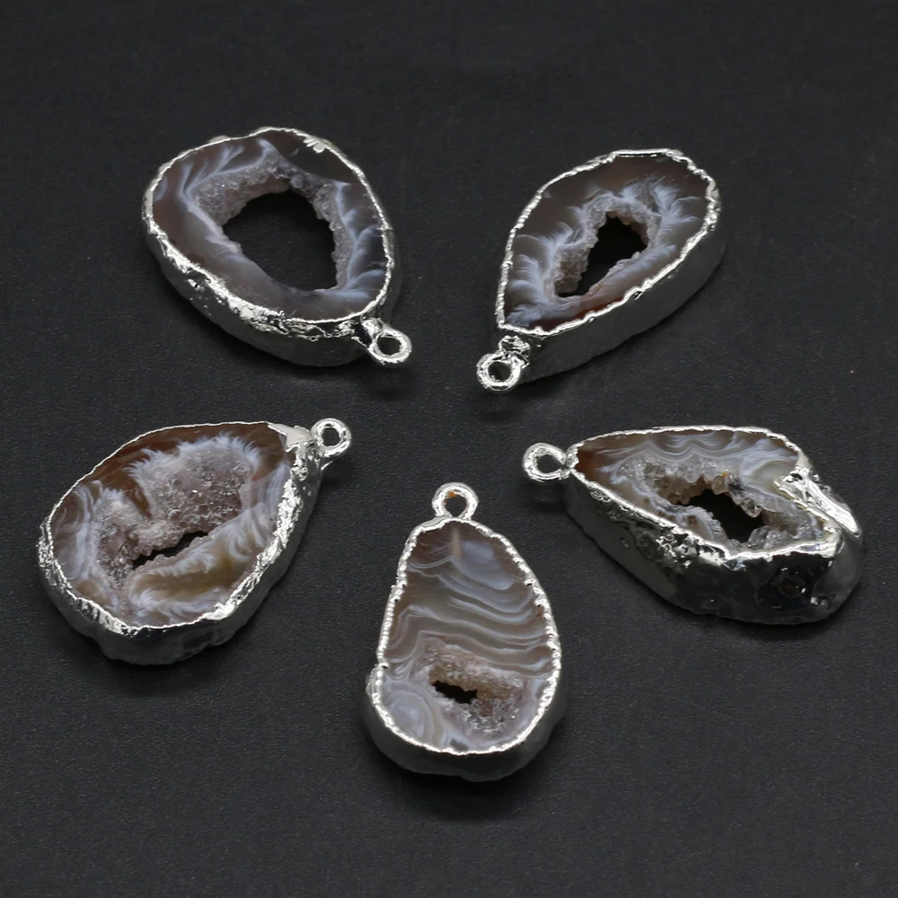 

Wholesale10PCS Natural Semi-precious Stone Grey Agate Irregular Silver-plated Edges Pendant Making Necklace Earring Jewelry Gift
