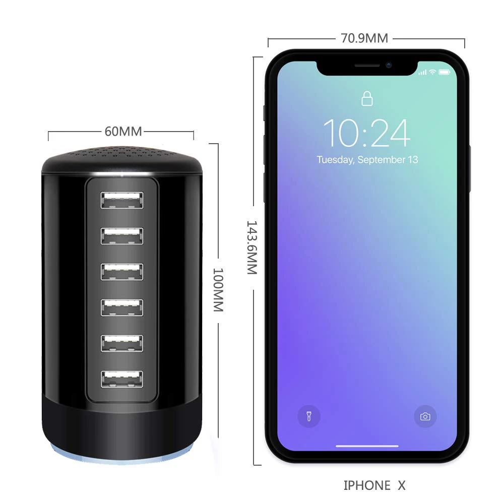 Фото USB зарядная станция 6A 30W адаптер питания 6 портов настенное зарядное устройство QC 3 USB зарядная станция 6A 30W адаптер питания 6 портов настенное зарядное устройство QC 3