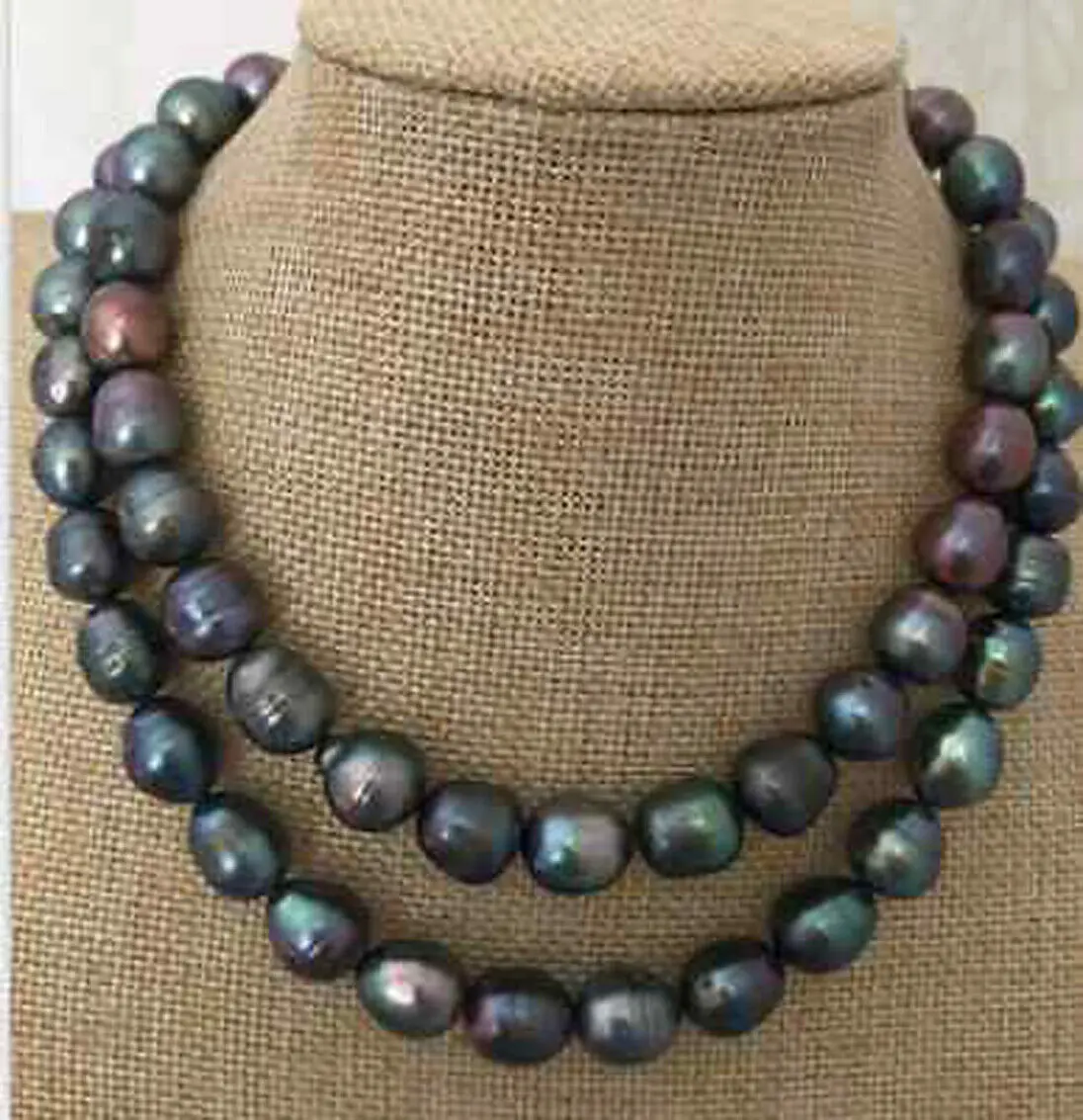 

Pretty Natural Genuine 10-13mm tahitian black Green baroque pearl necklace 34''