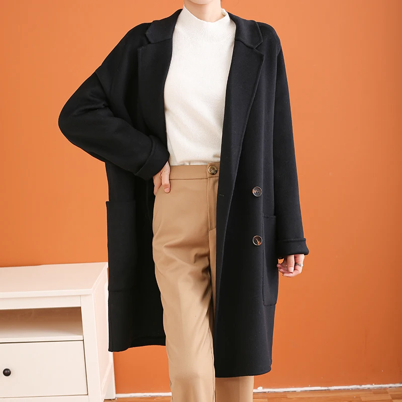 

ZEHANGSEA ladies winter new wool coat 100% pure wool loose coat suit tie pocket all-match female coat mid-length