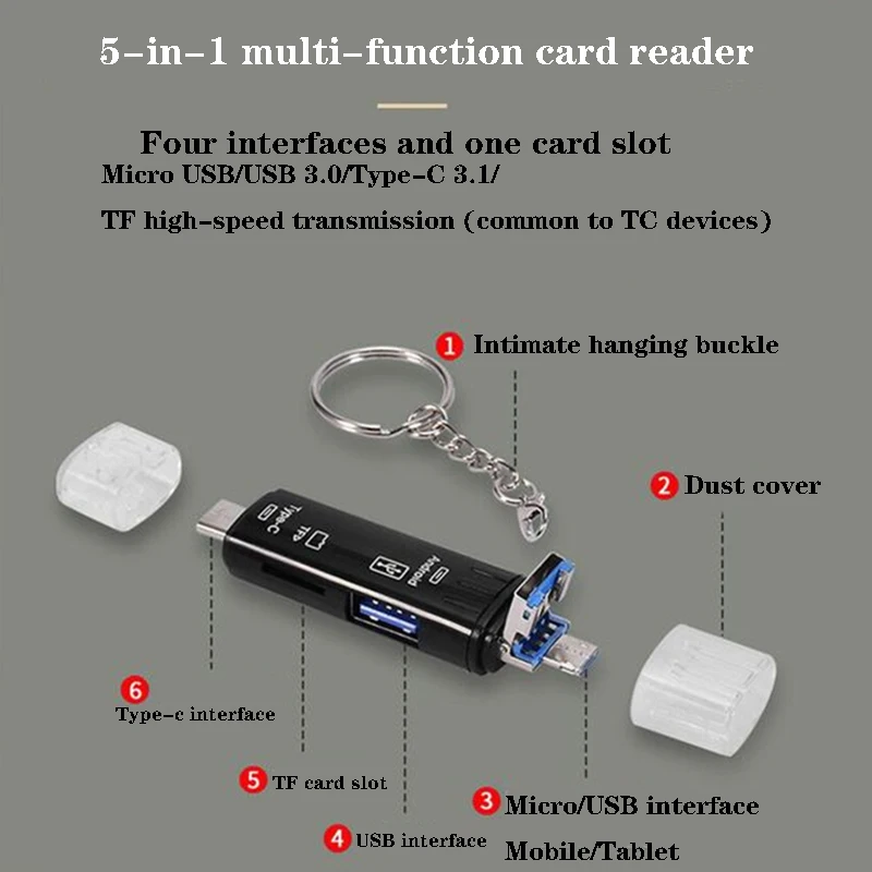 5 в 1 Многофункциональный Usb 3.0 Type C/Usb /Micro Usb/Tf кардридер |