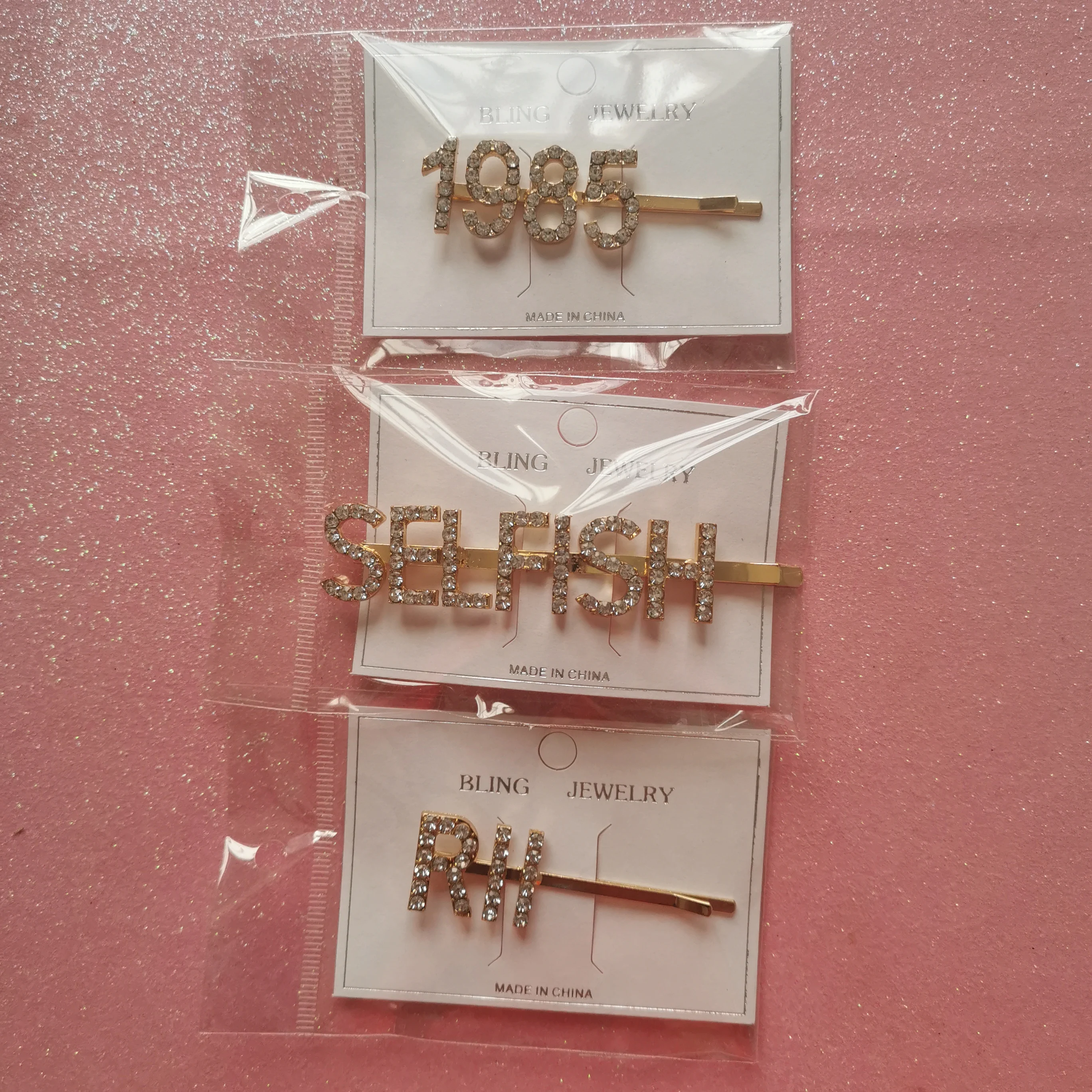 2020 заколки для волос с надписью на заказ золотистые покрытием