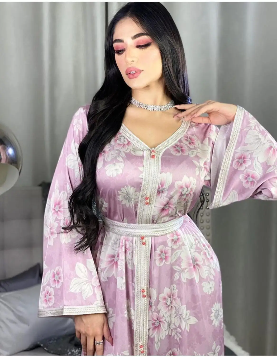 Мусульманское шелковое платье Abaya с принтом кимоно хиджаб халат платья в
