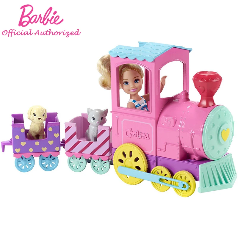 

Barbie Club Chelsea Series Doll & Choo-Choo Train Playset Kid Toy Cute Cat Accessories Pink Wheels For Christmas Gift FRL86