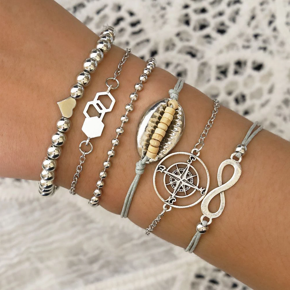 6 шт./компл. винтажные браслеты в богемном стиле серебряный корпус геометрический