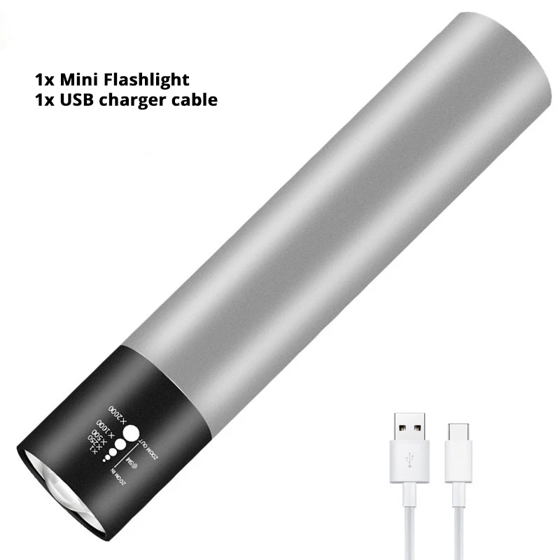 Package Перезаряжаемый USB мини светодиодный фонарик 3 режима освещения водонепроницаемый фонарь телескопический зум стильный портативный костюм для ночного освещения - Испускаемый цвет: Package