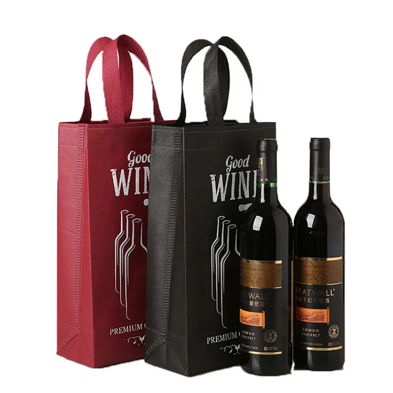 Free shipping Eco Red Wine Bottle Storage Non Woven Carrying Bag with Dividers Resuable Grocery Retail Fabric Shopping Bag