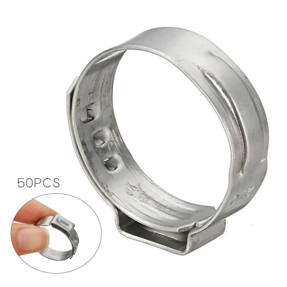 

50 Pack 5/8'' Stainless Steel Clamp Clips Kit Silver Cinch Ring Crimp Pinch Fitting For RV Indoor Water Supply Car Accessories