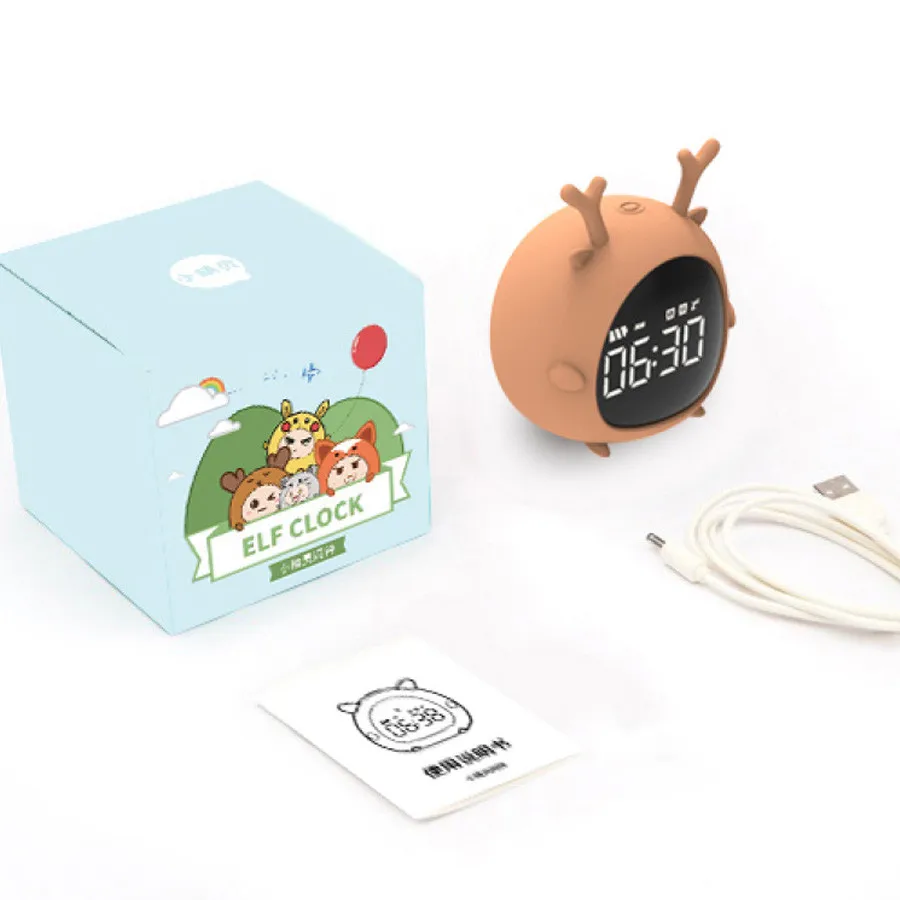 

elf alarm clock led night light with thermometer multi function clock big digital display cartoon children's alarm clock A077