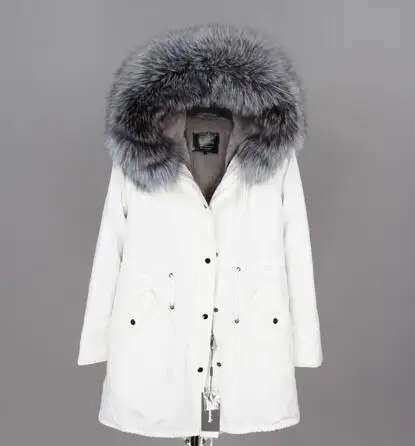 23faux fur liner Натуральная меховая белая хлопковая куртка зимняя женская меховая куртка парка подкладка из натурального кроличьего меха с лисьим меховым воротником с планкой добавляют манжеты - Цвет: 23faux fur liner