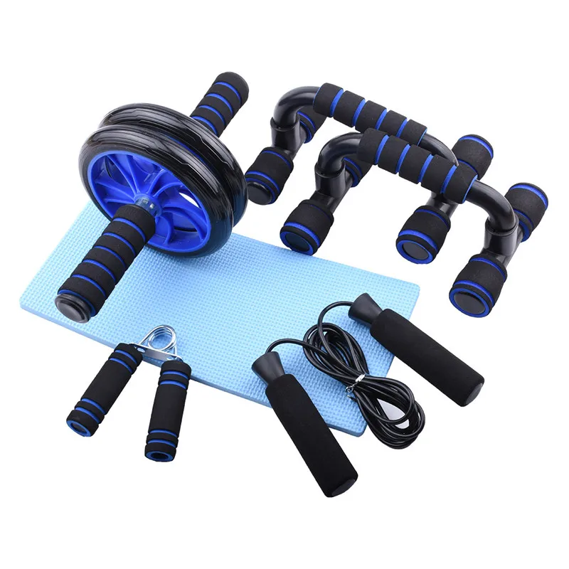 

5pcs/Set Home Gym Exercise Set Abdominal Roller Wheel Resistance Grip Push-up Jump Rope Practical Indoor Exercise Equipment