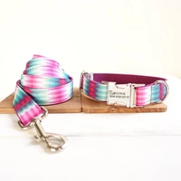 personalized pet collar customized nameplate id tag adjustable purple wave peacock cat dog collars lead leash set