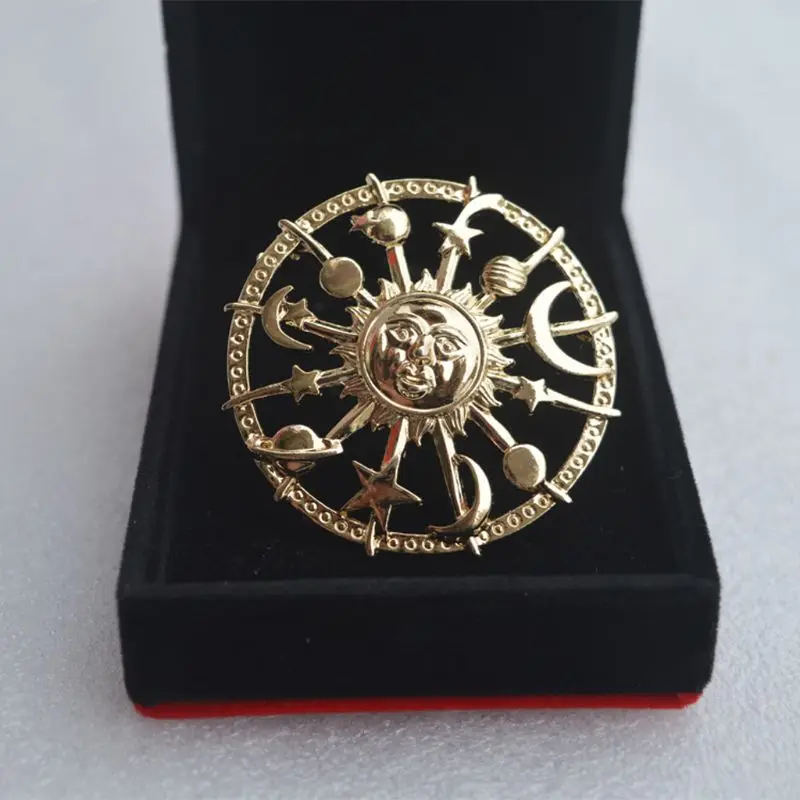 Золотая Звезда Луна солнце галактики руль брошь круглая космическая пара